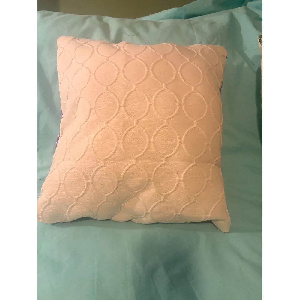 Handmade Quilted Throw Pillow Purple Floral Gingham Patchwork Cottagecore Square